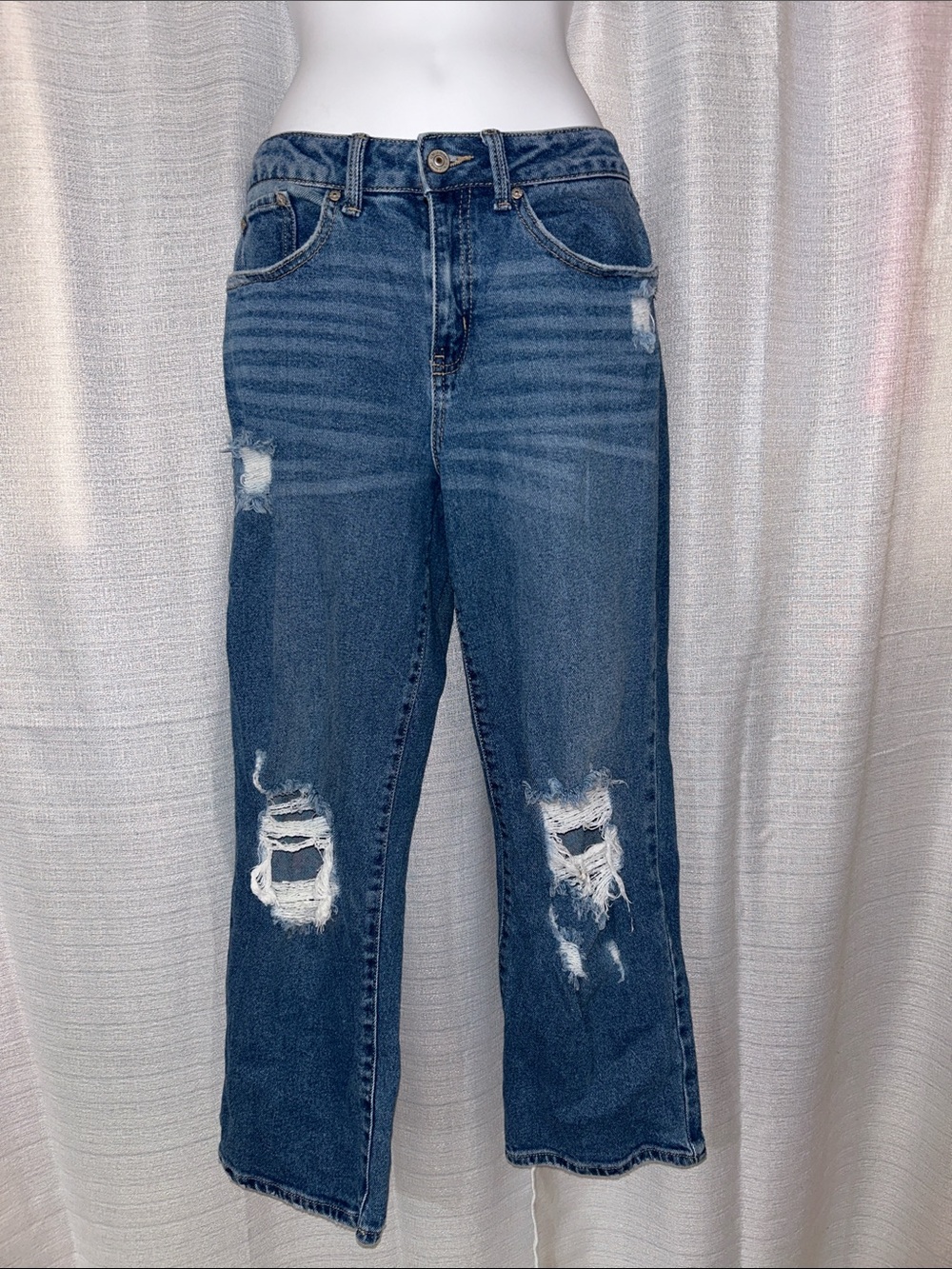 Rewash Distressed Cropped Jeans - Dark Indigo